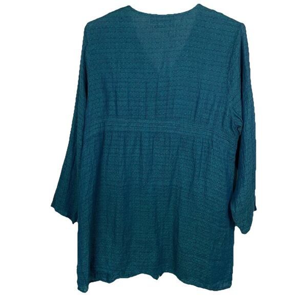 Flax 100% Linen Tunic Top Womens Size Large Teal Textured Boho Beachy Lagenlook - Picture 2 of 13